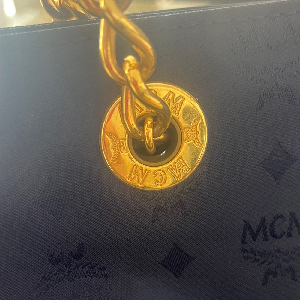 MCM Navy Shoulder Bag with Gold Chains - Picture 3 of 7